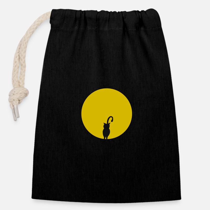 A cat and the sun - Closable cotton gift bag (14x20cm) - black