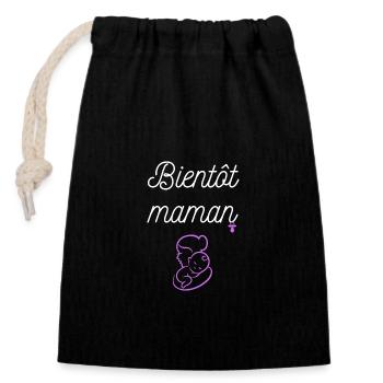 Bientôt maman - Sac cadeau en coton avec cordon (14 x 20 cm) - noir - Devant