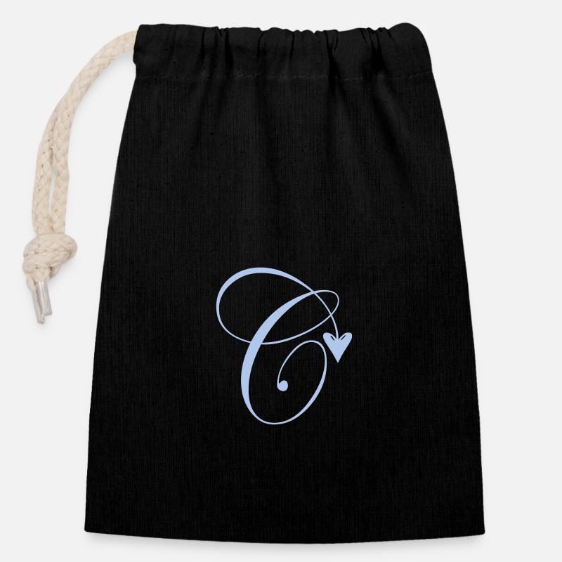 Monogram C Cuore Vite - Sacchetto regalo richiudibile in cotone (14x20 cm) - nero