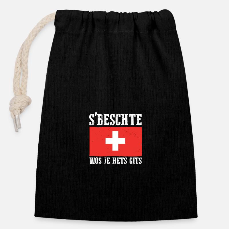 Schweizer Schweiz - Verschließbarer Geschenkbeutel aus Baumwolle (14x20cm) - Schwarz