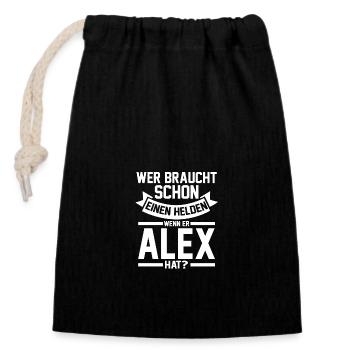 Alexander Alexandra Alexa Alex - Verschließbarer Geschenkbeutel aus Baumwolle (14x20cm) - Schwarz - Vorne