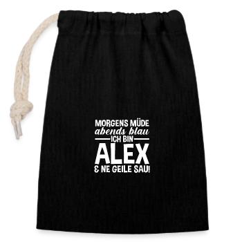 Alexander Alexandra Alexa Alex - Verschließbarer Geschenkbeutel aus Baumwolle (14x20cm) - Schwarz - Vorne