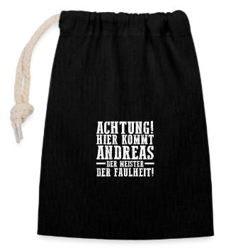 Prénom Andreas - Sac cadeau en coton avec cordon (14 x 20 cm) - noir - Devant