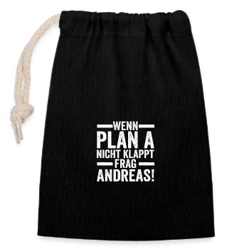 Prénom Andreas - Sac cadeau en coton avec cordon (14 x 20 cm) - noir - Devant