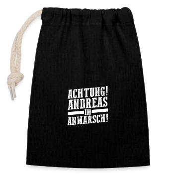 Prénom Andreas - Sac cadeau en coton avec cordon (14 x 20 cm) - noir - Devant