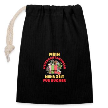 Weihnachtsmann Weihnachten Lesen Bücher - Verschließbarer Geschenkbeutel aus Baumwolle (14x20cm) - Schwarz - Vorne
