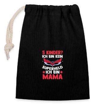Maman de 5 enfants super-héroïne - Sac cadeau en coton avec cordon (14 x 20 cm) - noir - Devant