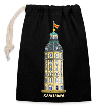 Karlsruhe, historic castle tower - Closable cotton gift bag (14x20cm) - black - Front