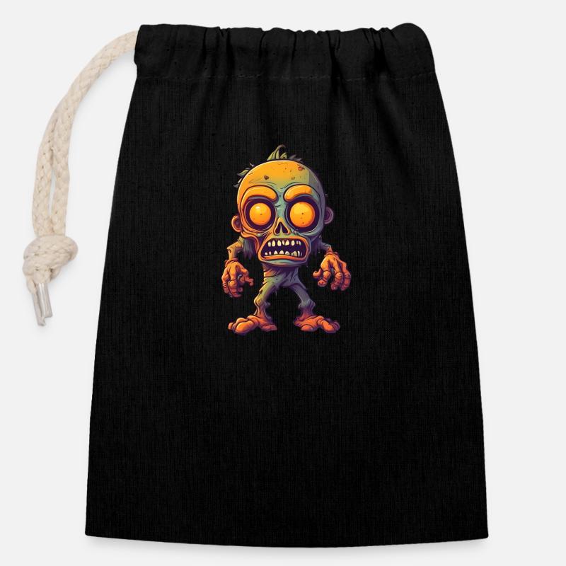 Zombie d’Halloween - Sac cadeau en coton avec cordon (14 x 20 cm) - noir