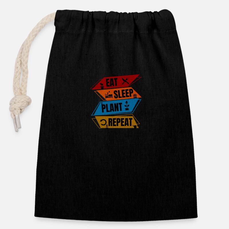 Eat Sleep Plant Repeat Shirt - Verschließbarer Geschenkbeutel aus Baumwolle (14x20cm) - Schwarz