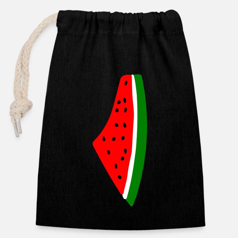 Melon pastèque - Sac cadeau en coton avec cordon (14 x 20 cm) - noir