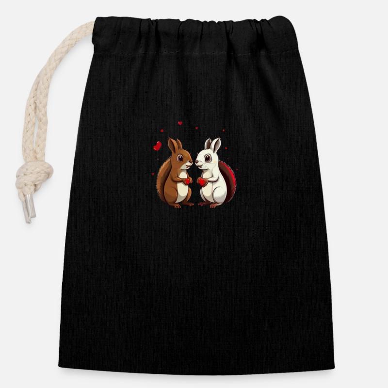 Deux écureuils - Sac cadeau en coton avec cordon (14 x 20 cm) - noir