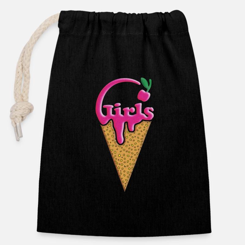 Girls Graphic - Closable cotton gift bag (14x20cm) - black