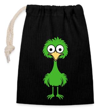 autruche - Sac cadeau en coton avec cordon (14 x 20 cm) - noir - Devant