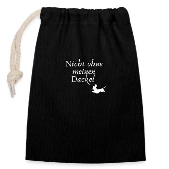 Dackel - Nicht ohne meinen Dackel - Verschließbarer Geschenkbeutel aus Baumwolle (14x20cm) - Schwarz - Vorne