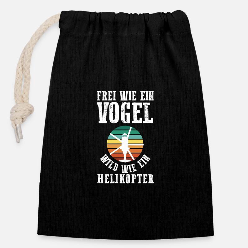 Pilote Hélicoptère Hélicoptère - Sac cadeau en coton avec cordon (14 x 20 cm) - noir
