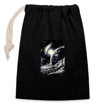 Cosmic Voyage: Graphic Galaxy and Planet Design - Closable cotton gift bag (14x20cm) - black - Front