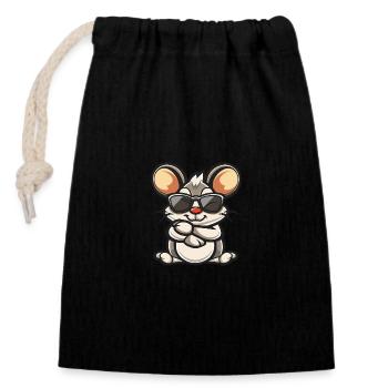 Maus Cool Tier - Verschließbarer Geschenkbeutel aus Baumwolle (14x20cm) - Schwarz - Vorne