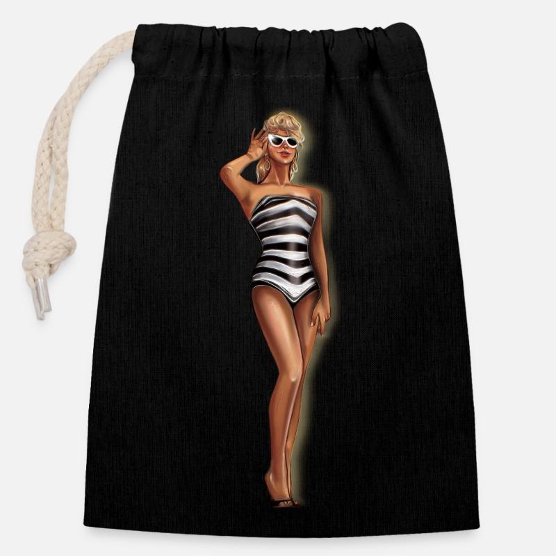 Poupée Beach Babe - Sac cadeau en coton avec cordon (14 x 20 cm) - noir