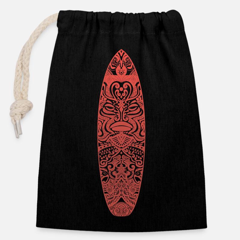 Maori Surf (version rouge) - Sac cadeau en coton avec cordon (14 x 20 cm) - noir