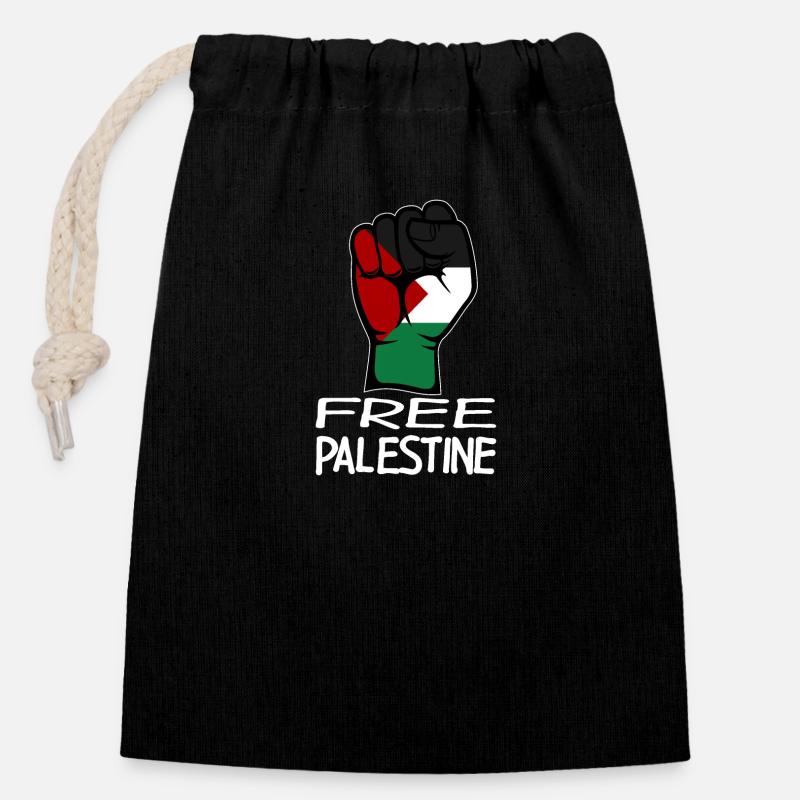 Drapeau de la Palestine libre - Sac cadeau en coton avec cordon (14 x 20 cm) - noir
