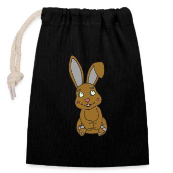 Süßer Hase mit Knickohr - Verschließbarer Geschenkbeutel aus Baumwolle (14x20cm) - Schwarz - Vorne