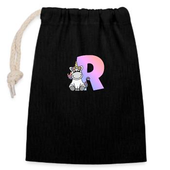 Unicorn Letter R - Closable cotton gift bag (14x20cm) - black - Front
