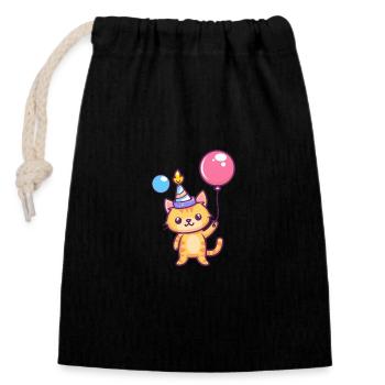 Cat Birthday Comic - Closable cotton gift bag (14x20cm) - black - Front