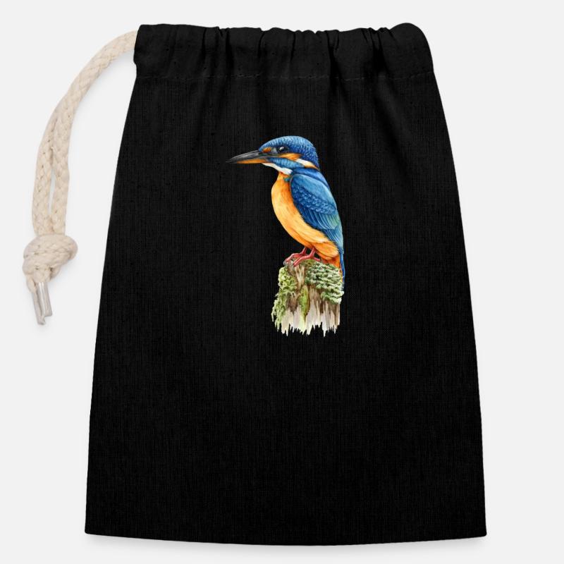 Martin-pêcheur - Sac cadeau en coton avec cordon (14 x 20 cm) - noir