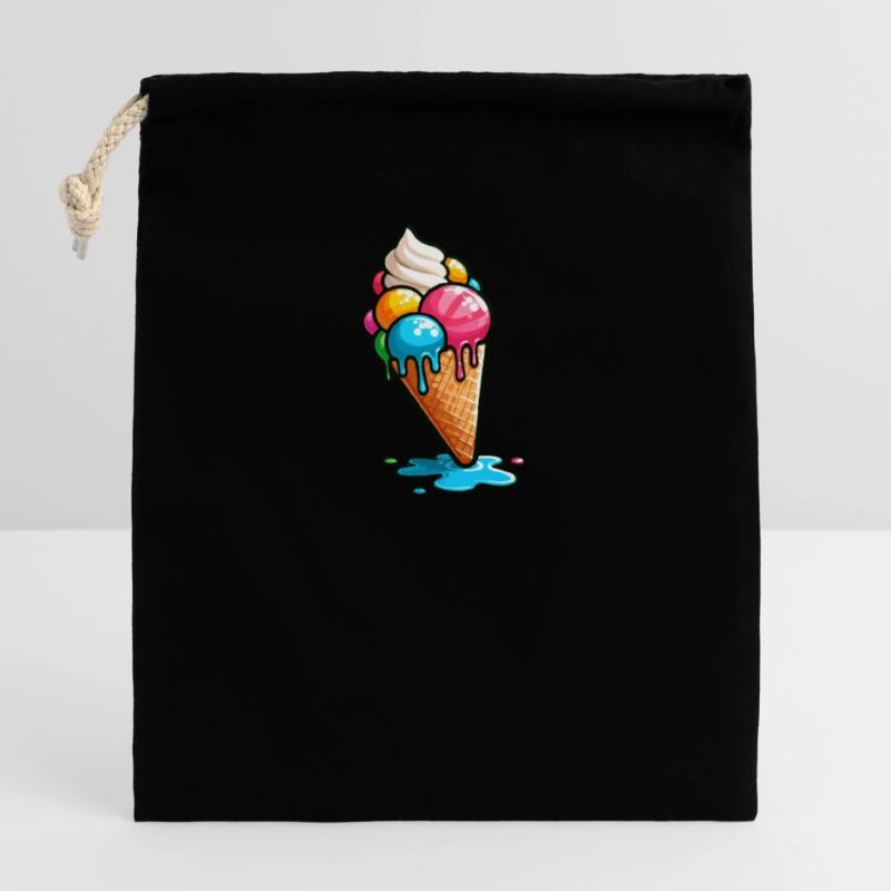 Cornets de glace Boules de crème glacée Cornet de crème glacée Crème glacée Sac cadeau en coton avec cordon (14 x 20 cm)