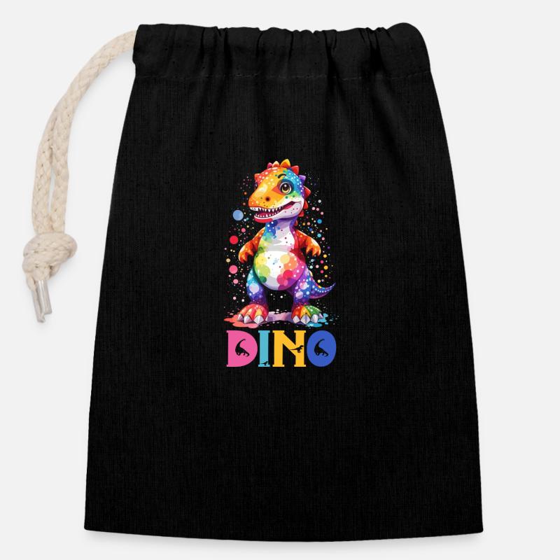 DINO - Closable cotton gift bag (14x20cm) - black