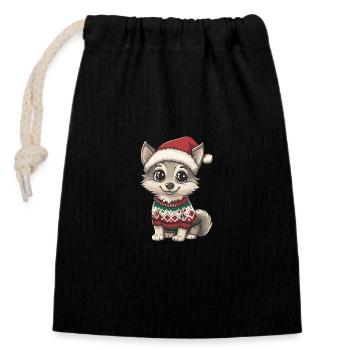Wolf Christmas Comic - Closable cotton gift bag (14x20cm) - black - Front