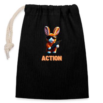 Lapin gangster - Sac cadeau en coton avec cordon (14 x 20 cm) - noir - Devant