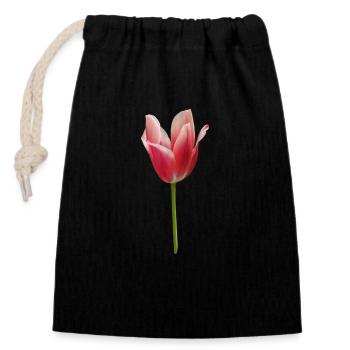 tulipe rose - Sac cadeau en coton avec cordon (14 x 20 cm) - noir - Devant