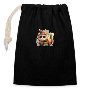Funny Cat Santa Hat with Xmas Present - Closable cotton gift bag (14x20cm) - black - Front