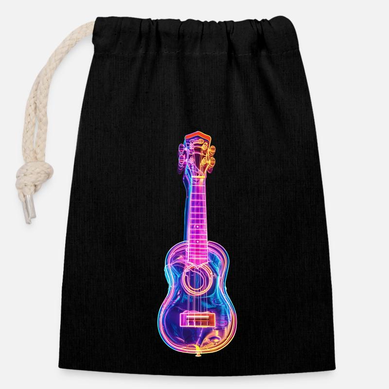 Ukulele - Closable cotton gift bag (14x20cm) - black
