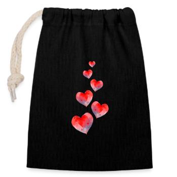 Herzen Rot Liebe - Verschließbarer Geschenkbeutel aus Baumwolle (14x20cm) - Schwarz - Vorne