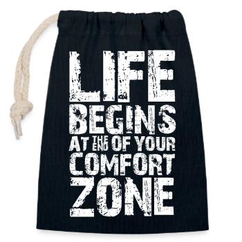 life begins at the end of your comfort zone - Closable cotton gift bag (14x20cm) - navy - Front