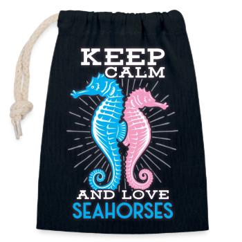 Hippocampe - Sac cadeau en coton avec cordon (14 x 20 cm) - bleu marine - Devant