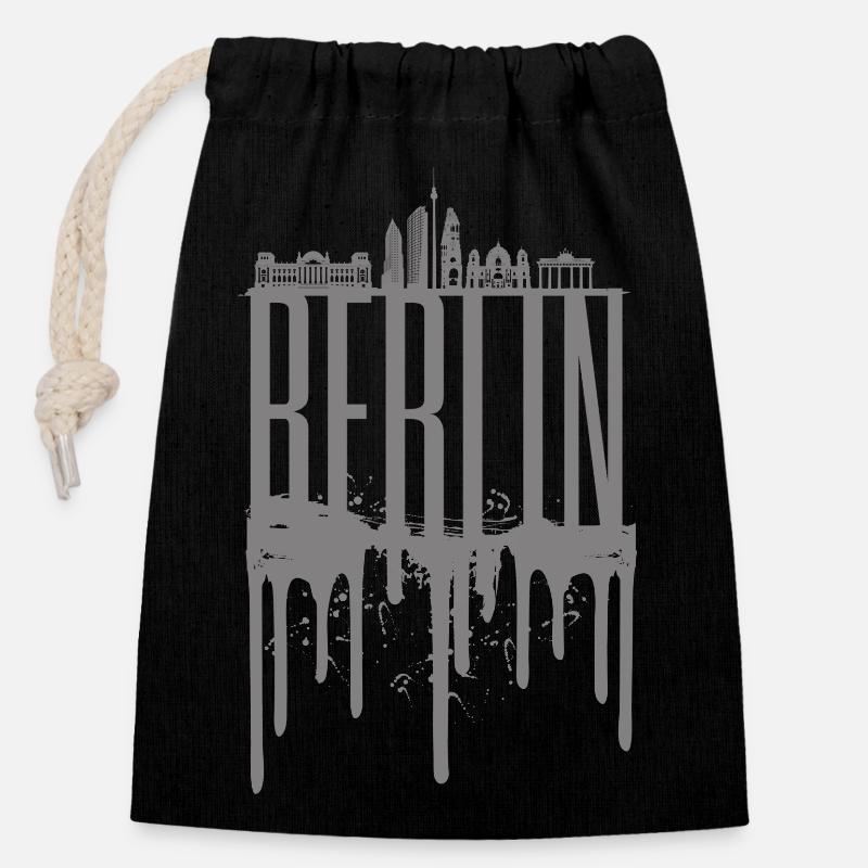 Berliner Skyline Tropfen-Design - Verschließbarer Geschenkbeutel aus Baumwolle (14x20cm) - Schwarz