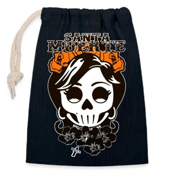 Santa Muerte - Sac cadeau en coton avec cordon (14 x 20 cm) - bleu marine - Devant