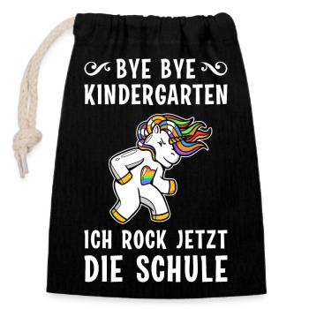 Bye Bye Kindergarten Ich Rocke Jetzt Die Schule - Verschließbarer Geschenkbeutel aus Baumwolle (14x20cm) - Schwarz - Vorne