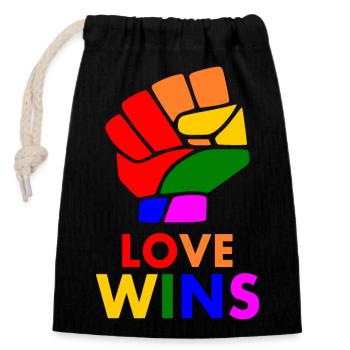 Love wins - Verschließbarer Geschenkbeutel aus Baumwolle (14x20cm) - Schwarz - Vorne