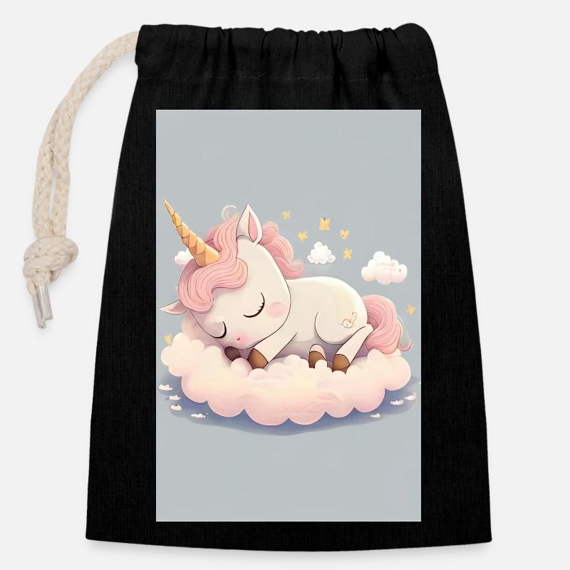 Bébé Licorne - Sac cadeau en coton avec cordon (14 x 20 cm) - noir