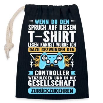If you can read the saying Gaming - Closable cotton gift bag (14x20cm) - navy - Front