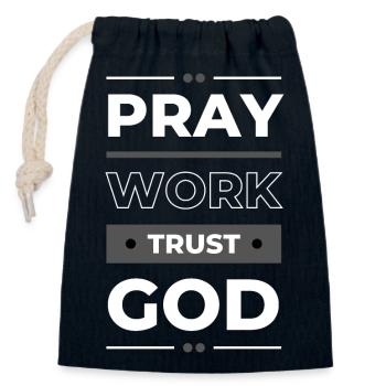 Pray, Work & Trust God | Inspirational Gift Idea - Closable cotton gift bag (14x20cm) - navy - Front