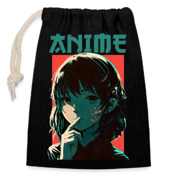 Anime Mädchen Egirl Manga Animiert Porträt Japan - Verschließbarer Geschenkbeutel aus Baumwolle (14x20cm) - Schwarz - Vorne