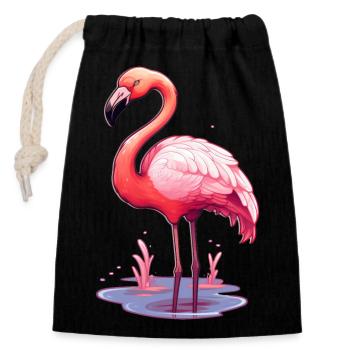 Flamant - Sac cadeau en coton avec cordon (14 x 20 cm) - noir - Devant