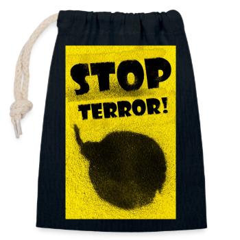 Bomb painted with black paint spray on yellow back - Closable cotton gift bag (14x20cm) - navy - Front