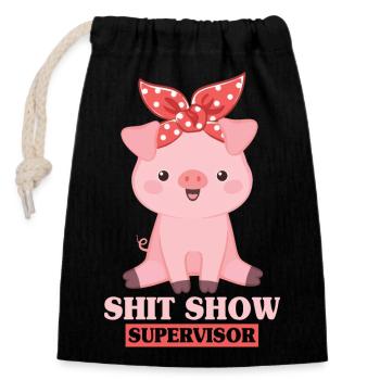 Shit Show Supervisor Schwein - Verschließbarer Geschenkbeutel aus Baumwolle (14x20cm) - Schwarz - Vorne